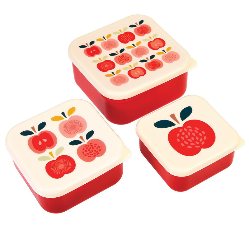 Rex London Reusable BPA Free Snack Boxes (Set of 3) - Choice of Design (Vintage Apple