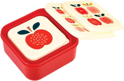 Rex London Reusable BPA Free Snack Boxes (Set of 3) - Choice of Design (Vintage Apple