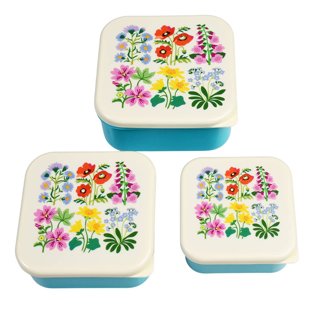 Rex London Wild Flowers Reusable BPA Free Snack Boxes (Set of 3