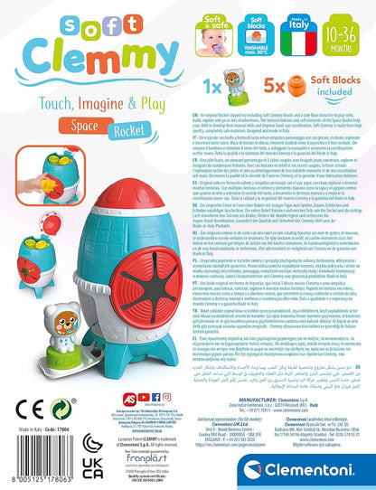 Clementoni 17806 Sensory Rocket, Clemmy Soft Blocks for 6 Months, Building Bricks Washable, Construction Kids, Early Development & Activity Toys, Made in Italy, Multicolor, 15 x 21 x 27,5 Soft Clemmy