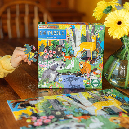 eeBoo: Woodland - 64 Piece Puzzle - 15 x 15 Kids Square Jigsaw, Glossy Pieces, Ages 5+
