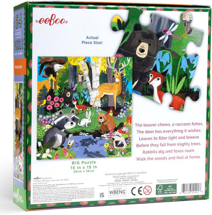 eeBoo: Woodland - 64 Piece Puzzle - 15 x 15 Kids Square Jigsaw, Glossy Pieces, Ages 5+