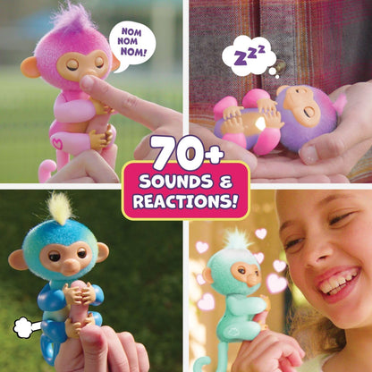 Fingerlings 2023 NEW Interactive Baby Monkey Reacts to Touch – 70+ Sounds & Reactions – Leo (Blue