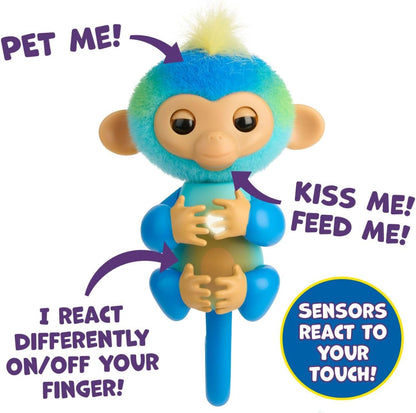 Fingerlings 2023 NEW Interactive Baby Monkey Reacts to Touch – 70+ Sounds & Reactions – Leo (Blue