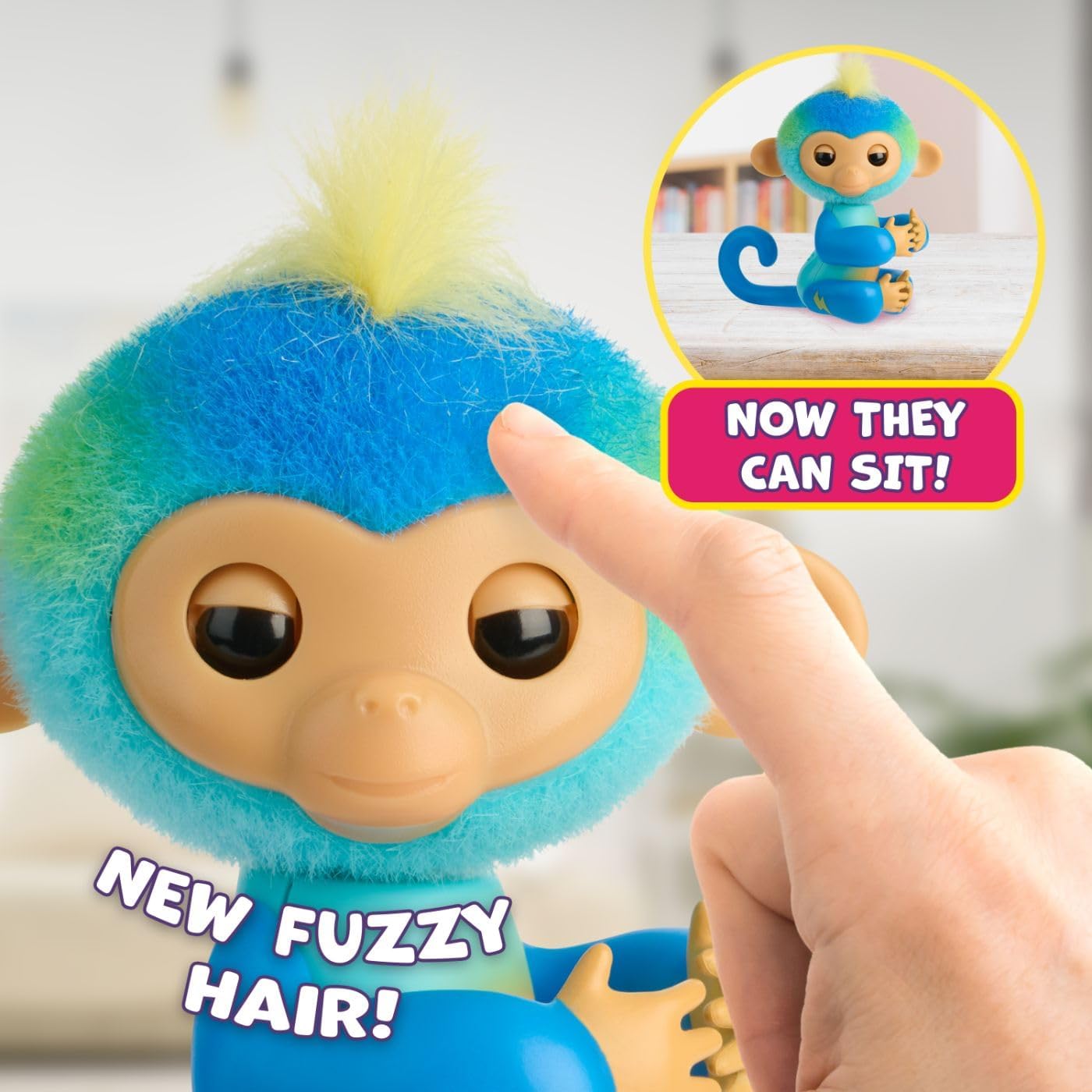 Fingerlings 2023 NEW Interactive Baby Monkey Reacts to Touch – 70+ Sounds & Reactions – Leo (Blue