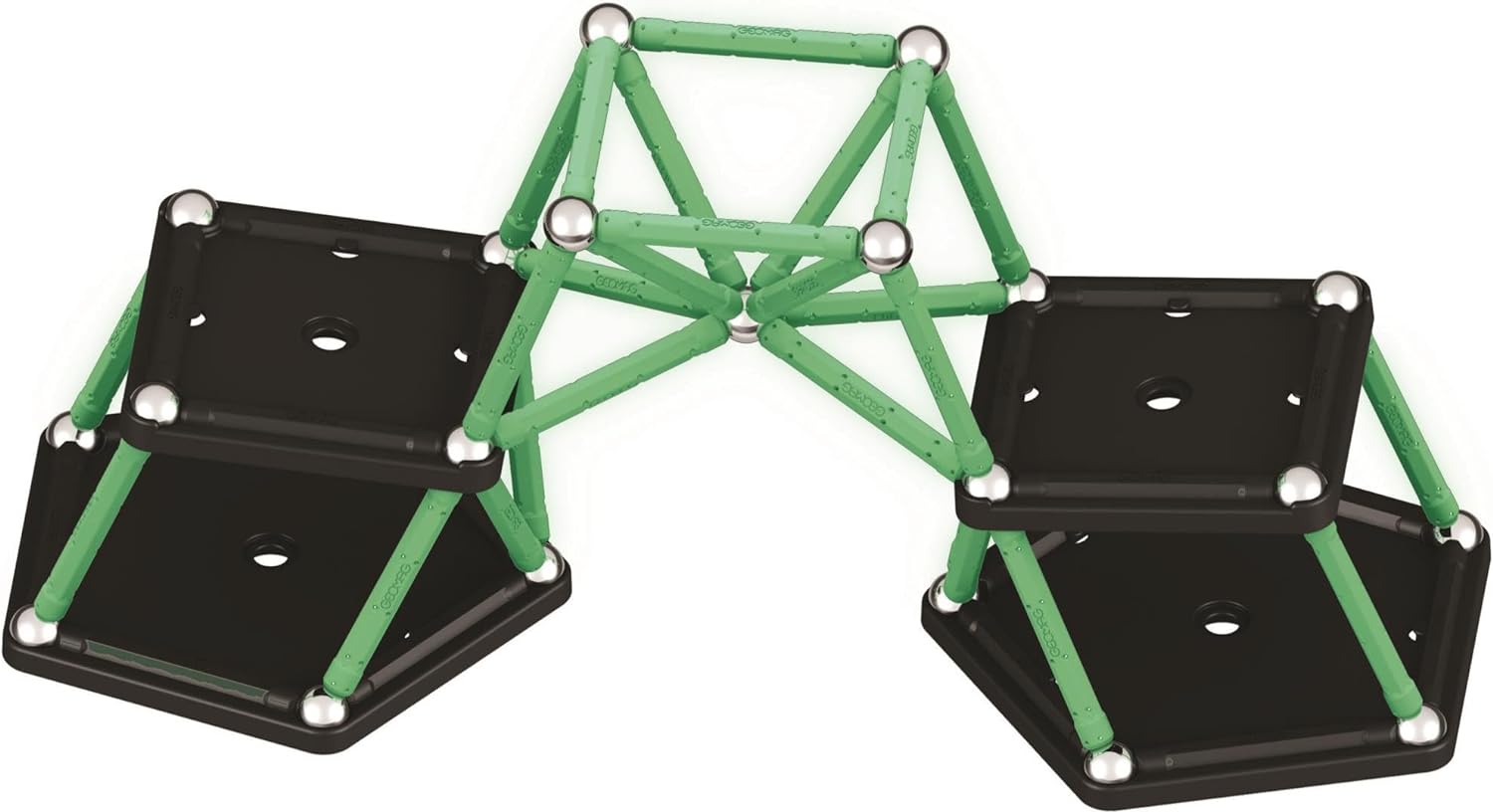 GEOMAG, Glow Recycled, Magnetic Constructions With Glow Effect, Magnetic Bars Glowing in the Dark, 60-Piece Pack, 100% Recycled Plastic, White