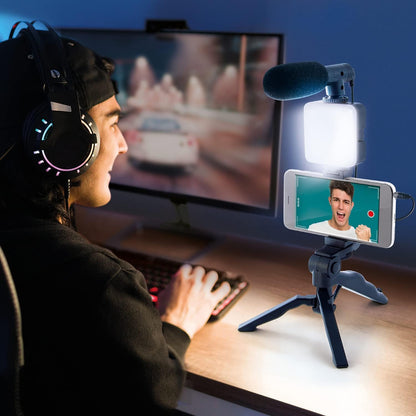 Studio Creator INF 033 Podcast and Vlogging Kit, Phone Holder, LED Light, Microphone + Tripod, Create Content On The Go, Age 6, White