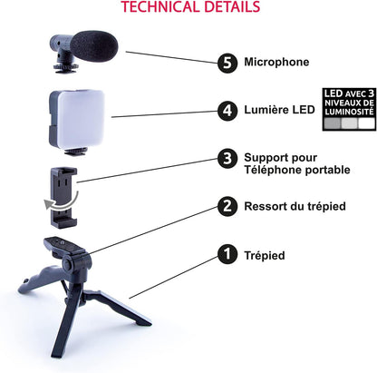 Studio Creator INF 033 Podcast and Vlogging Kit, Phone Holder, LED Light, Microphone + Tripod, Create Content On The Go, Age 6, White