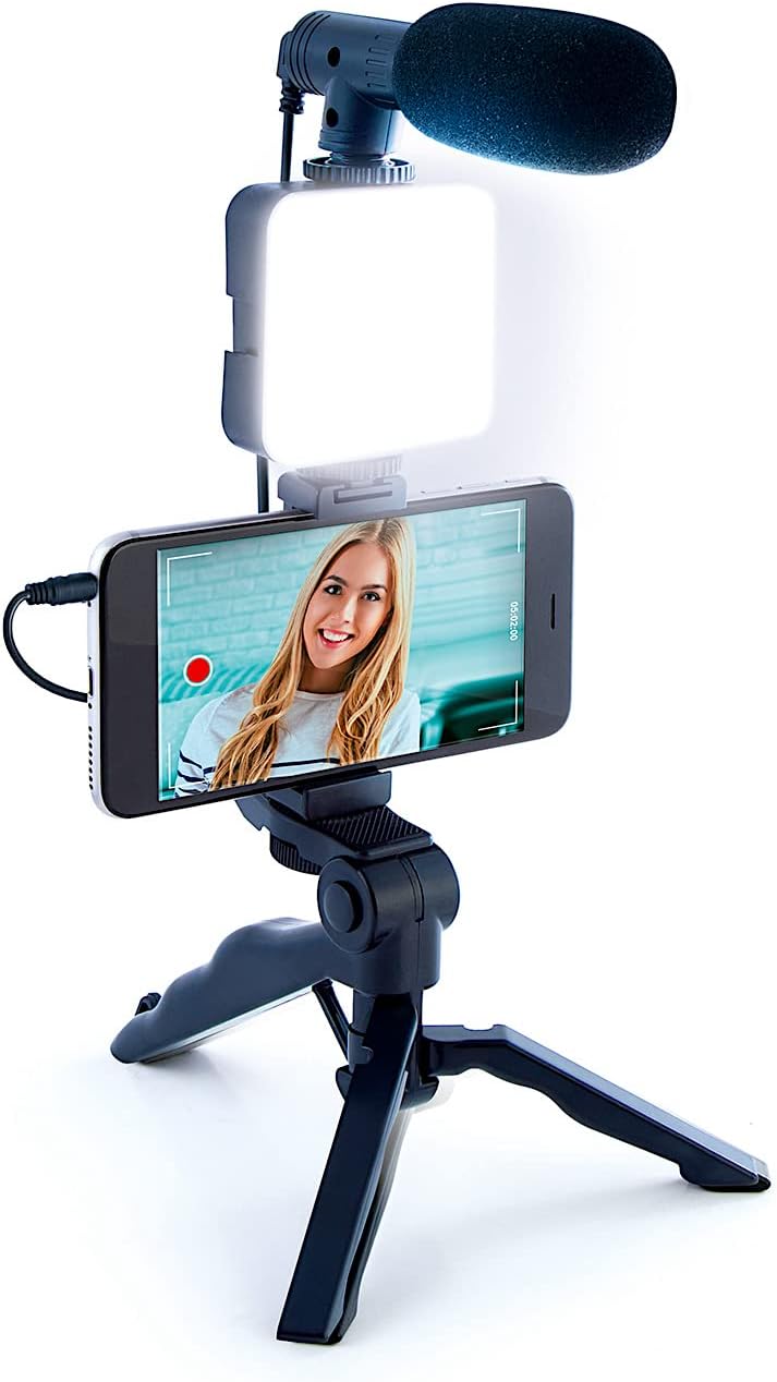 Studio Creator INF 033 Podcast and Vlogging Kit, Phone Holder, LED Light, Microphone + Tripod, Create Content On The Go, Age 6, White