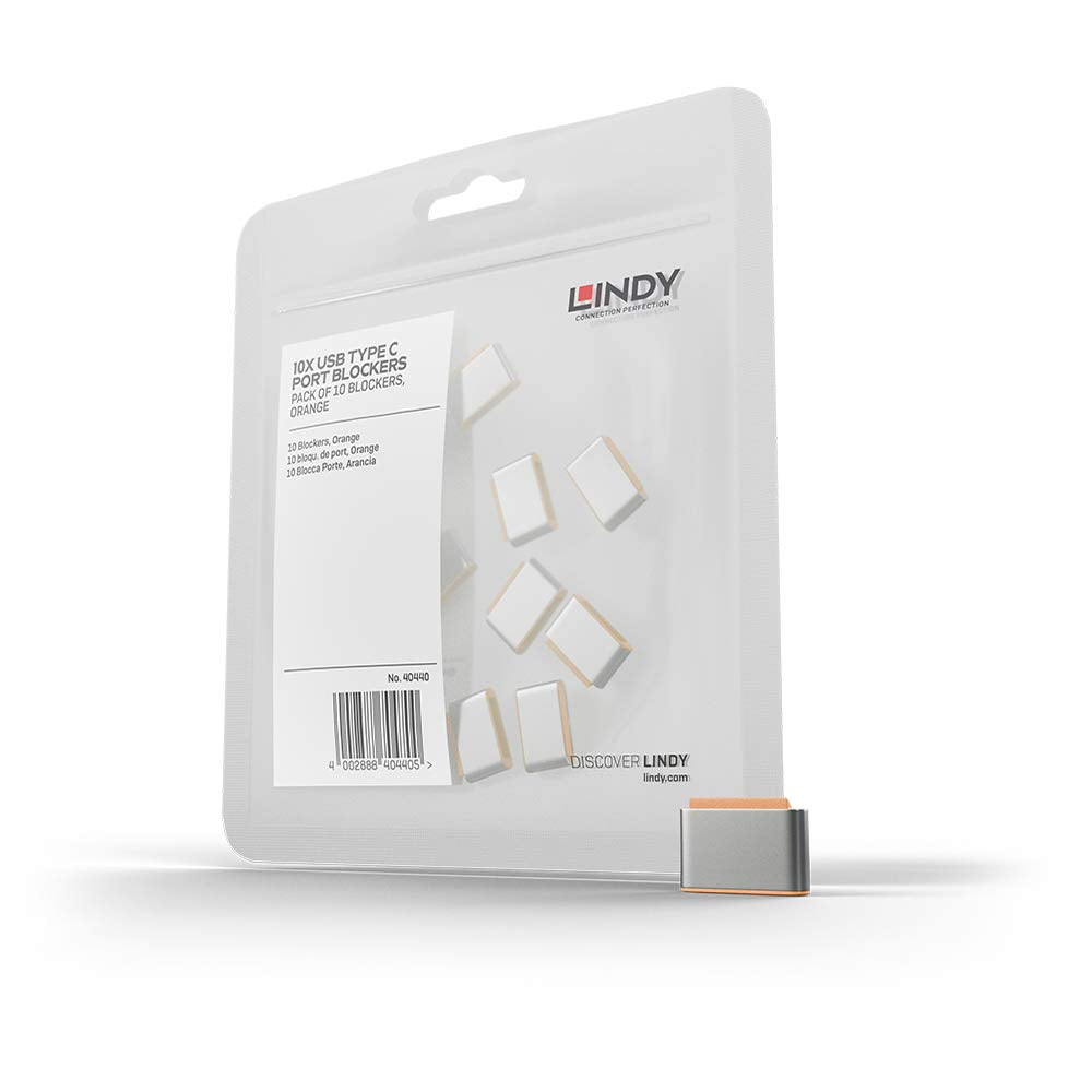 LINDY 40440 USB Type C Port Blockers Without Key, Orange