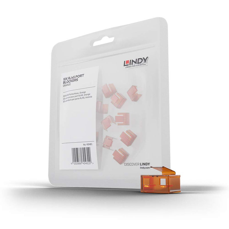 LINDY 20 x RJ-45 Port Blockers without Key - Orange Pack Of 20 Orange