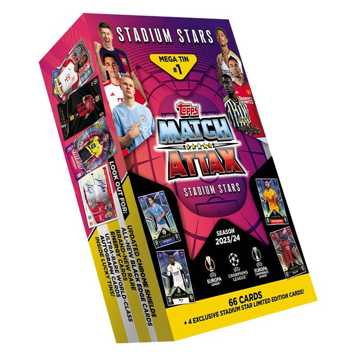 Topps Match Attax 23/24 - Mega Tin 1 - contains 66 Match Attax cards plus 4 exclusive Stadium Stars Limited Edition cards