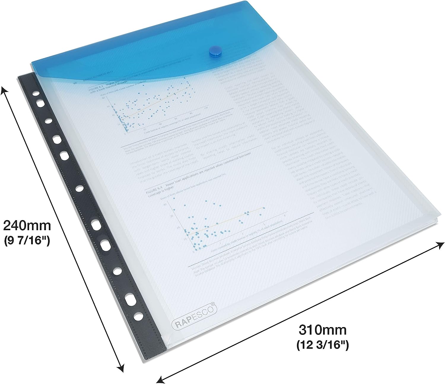 Rapesco 1630 High Capacity Ring Binder Popper Wallet, A4, Transparent Assorted Colours, Pack of 5