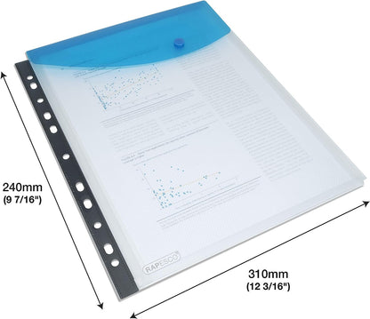 Rapesco 1630 High Capacity Ring Binder Popper Wallet, A4, Transparent Assorted Colours, Pack of 5