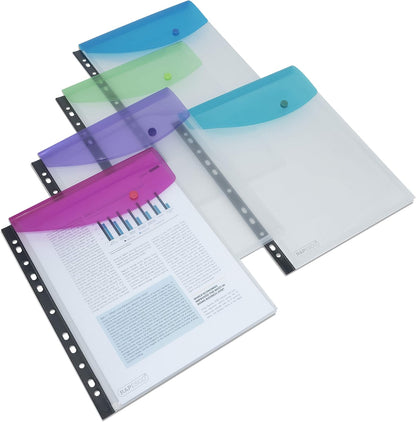 Rapesco 1630 High Capacity Ring Binder Popper Wallet, A4, Transparent Assorted Colours, Pack of 5