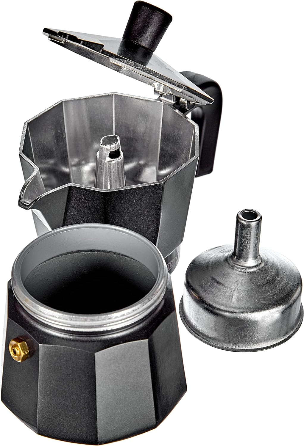Monix Vitro Noir Aluminium Non-Stick 3 Cups Coffee Maker, Black,15cm
