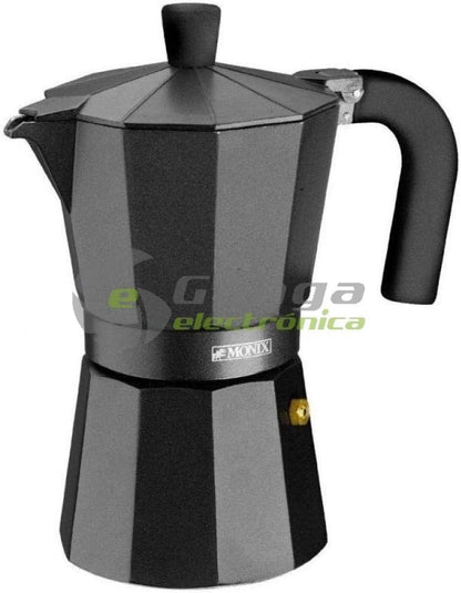 Monix Vitro Noir Aluminium Non-Stick 3 Cups Coffee Maker, Black,15cm