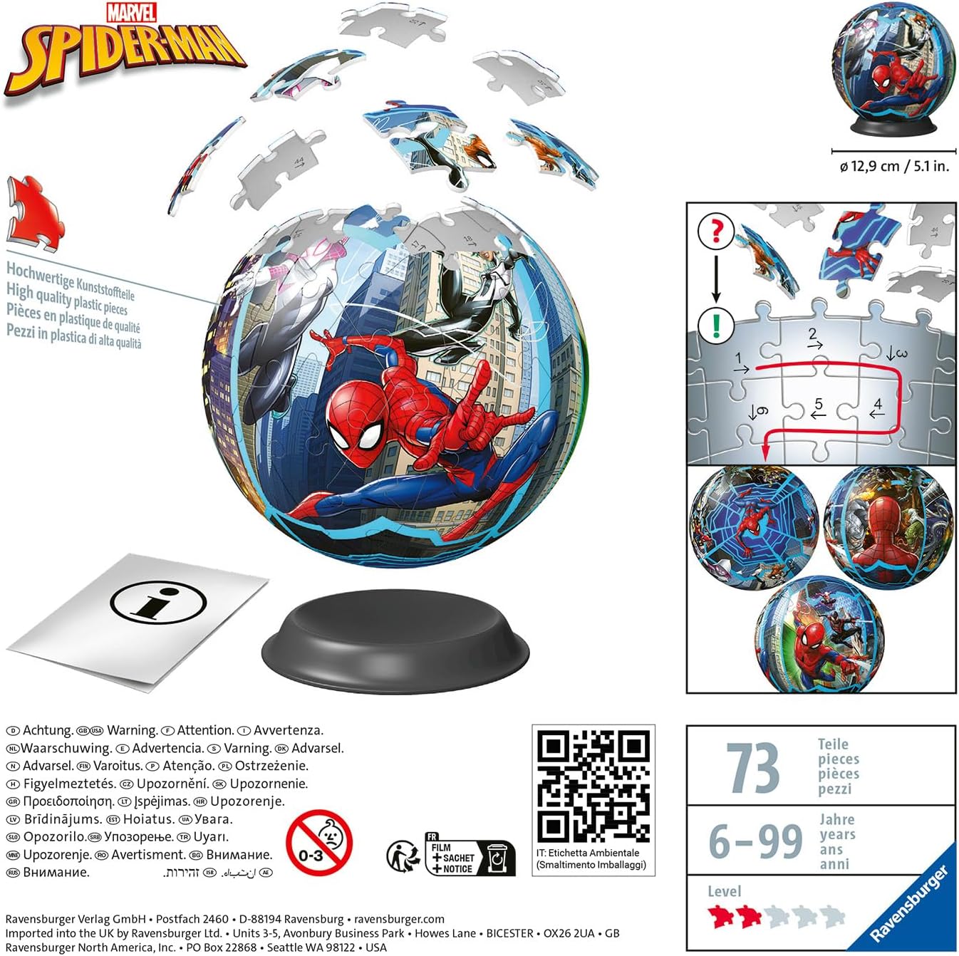 Ravensburger 11563 Marvel Spiderman 3D Jigsaw Puzzle for Kids and Adults Age 6 Years Up-72 Pieces-No Glue Required