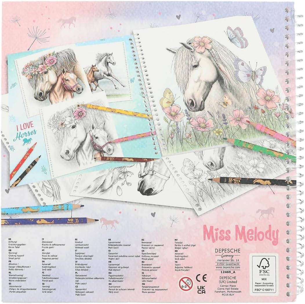 Depesche 12469 Miss Melody Special Colouring Book with 20 Dream Horses Designs for Colouring with Pencils or Freshwater Paint, Multi-Colour