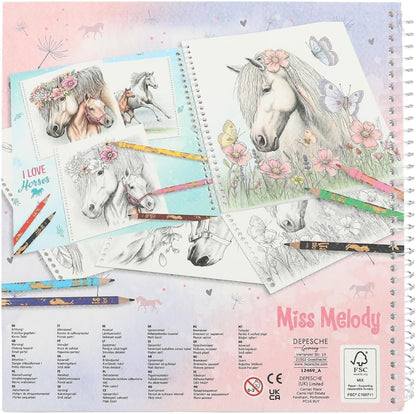 Depesche 12469 Miss Melody Special Colouring Book with 20 Dream Horses Designs for Colouring with Pencils or Freshwater Paint, Multi-Colour