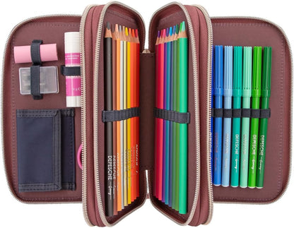 Depesche 12511 Miss Melody Night Horses Filled 3-Compartment Pencil Case, Herd Motif, Pencil Case with Colouring Pencils, Ruler, Scissors and Much More