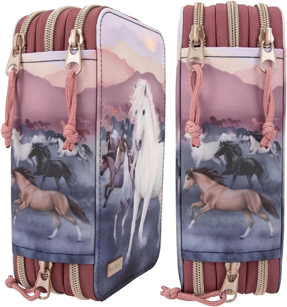 Depesche 12511 Miss Melody Night Horses Filled 3-Compartment Pencil Case, Herd Motif, Pencil Case with Colouring Pencils, Ruler, Scissors and Much More