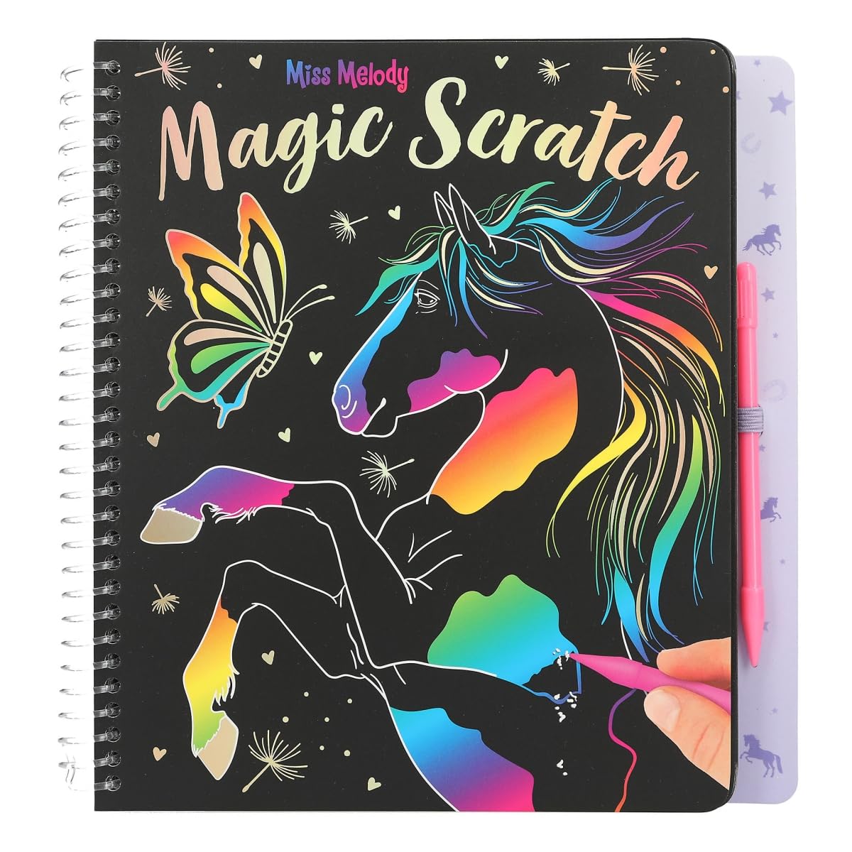 Depesche 12731 Miss Melody Magic Scratch Book with 20 Pages of Fantastic Scratch Motifs, Book with Colourful Gradient and Scratch Pen