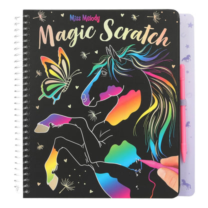 Depesche 12731 Miss Melody Magic Scratch Book with 20 Pages of Fantastic Scratch Motifs, Book with Colourful Gradient and Scratch Pen