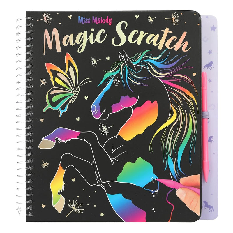 Depesche 12731 Miss Melody Magic Scratch Book with 20 Pages of Fantastic Scratch Motifs, Book with Colourful Gradient and Scratch Pen