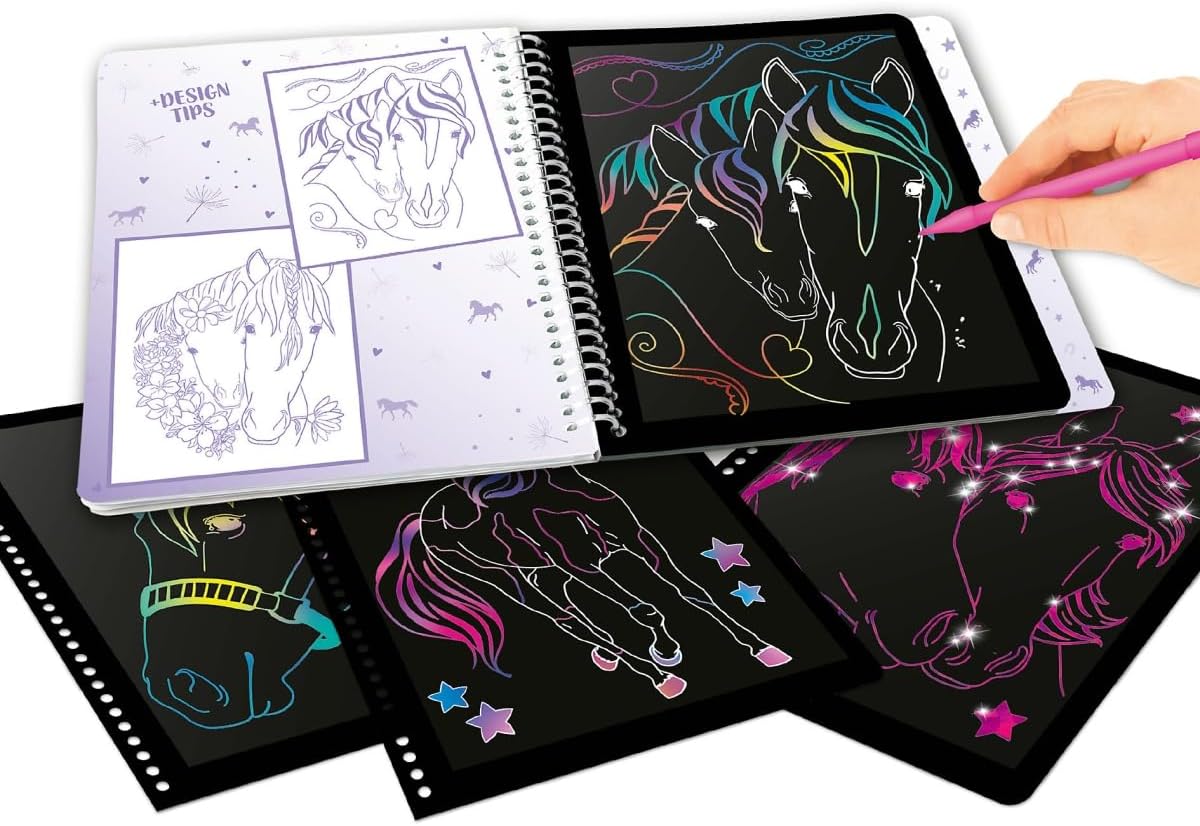 Depesche 12731 Miss Melody Magic Scratch Book with 20 Pages of Fantastic Scratch Motifs, Book with Colourful Gradient and Scratch Pen
