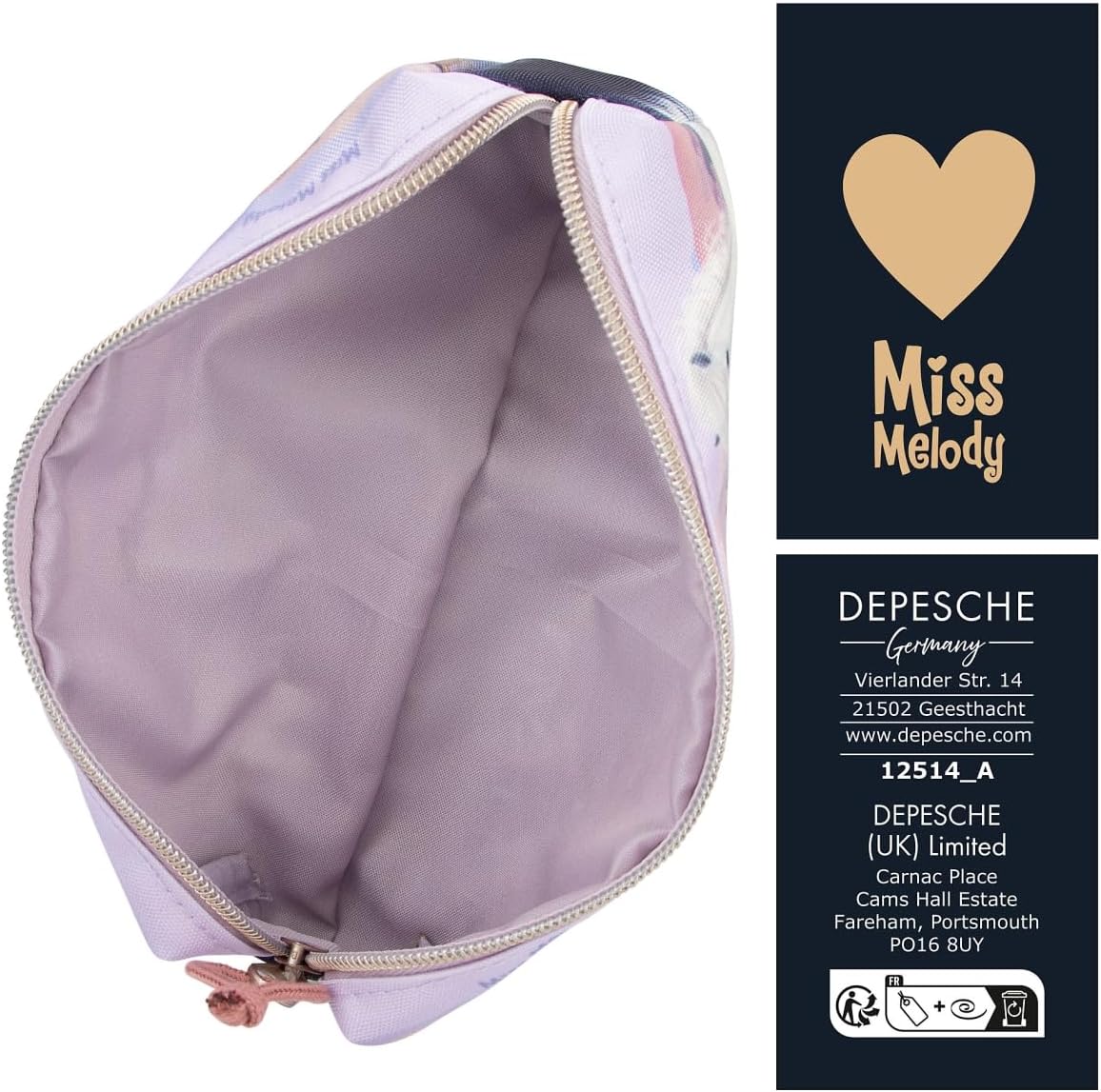 Depesche 12514 Miss Melody Night Horses Pencil Case with Herd Motif in Delicate Purple, Pencil Case with One Compartment