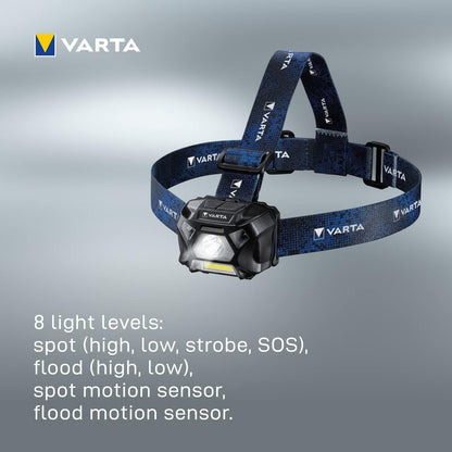 VARTA Work Flex Motion Sensor Head H20 (incl. 3X AA Longlife Power Batteries, 2 Light Modes, COB LED, Blue), 3 W