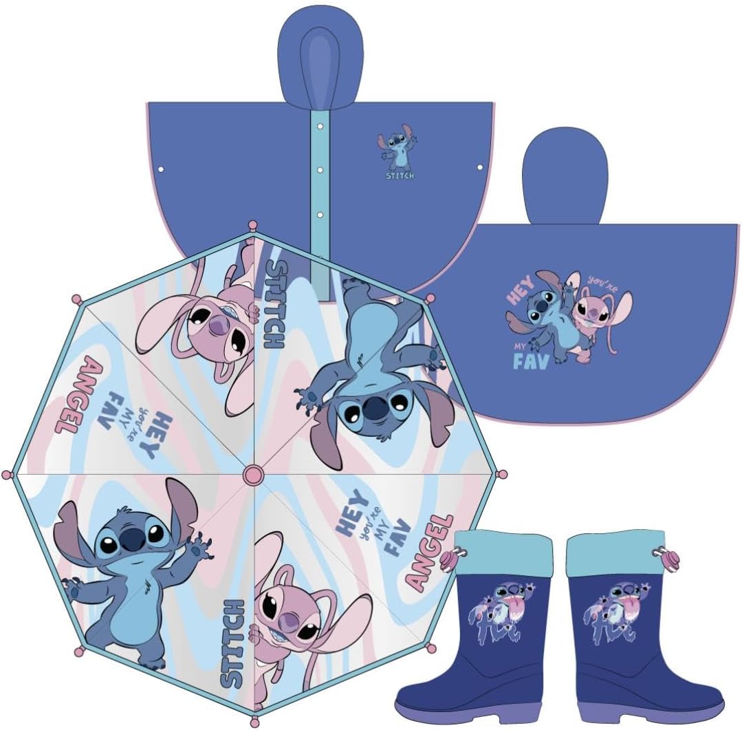 CERDÁ LIFE'S LITTLE MOMENTS Unisex Stitch Waterproof Poncho for Kids 5-6 Years Blue