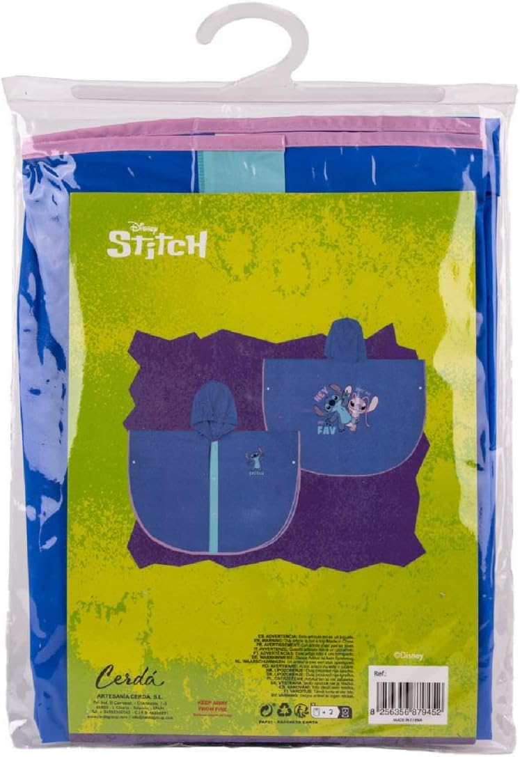 CERDÁ LIFE'S LITTLE MOMENTS Unisex Stitch Waterproof Poncho for Kids 5-6 Years Blue