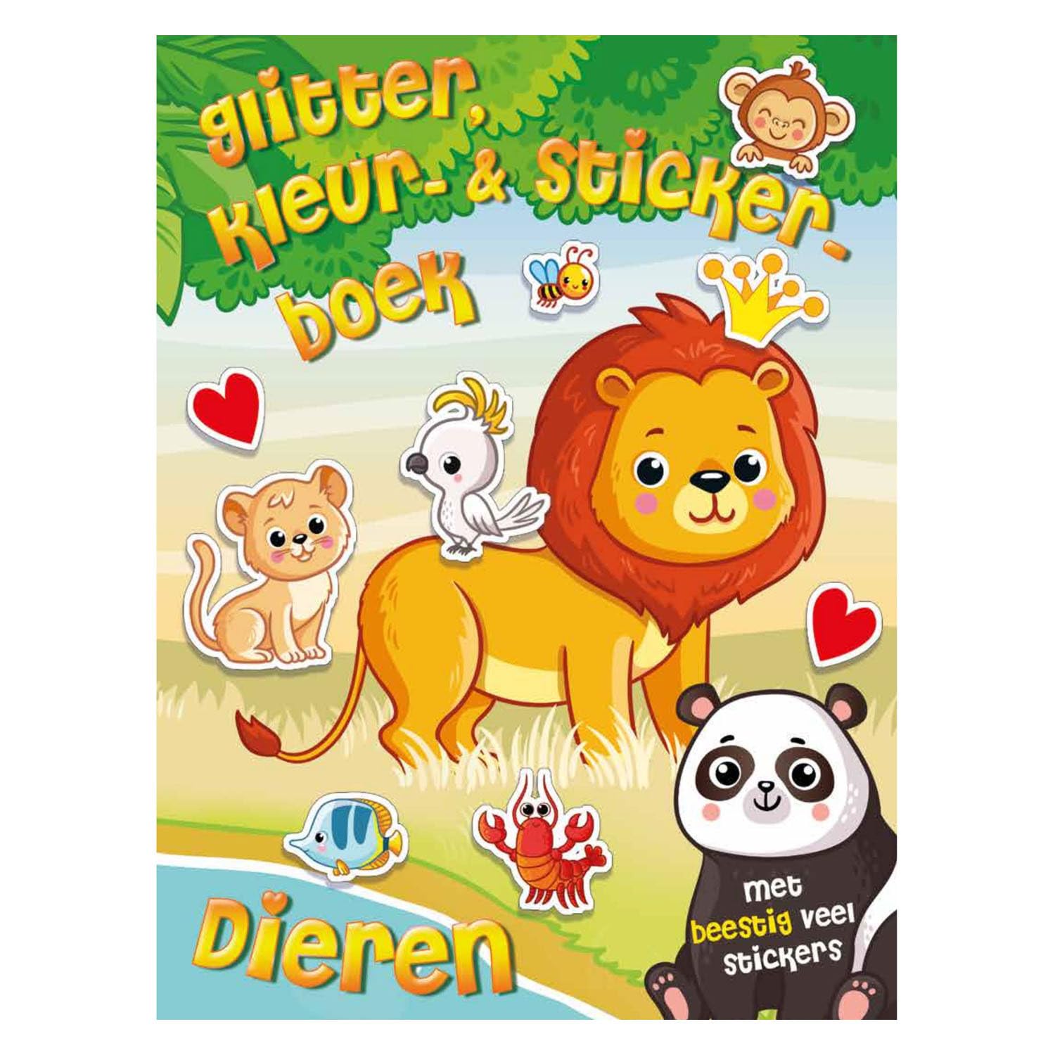 Glitter-, kleur- en stickerboek dieren