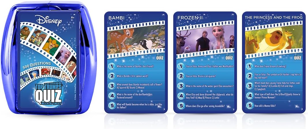 Top Trumps Disney Classic Quiz Game, 500 questions to test your knowledge and memory on Frozen, Bambi, Encanto and Ralph breaks the Internet, educational gift for ages 6 plus