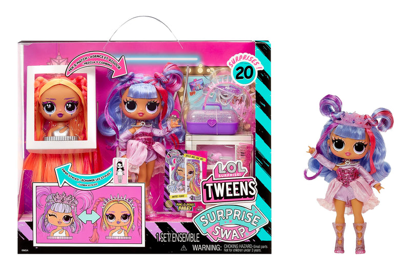 L.O.L. Surprise! Tweens Surprise Swap Series - Buns-2-Braids Bailey - Muñeca de moda con más de 20 sorpresas que incluyen cabeza para peinar, prendas y accesorios - Para niños a partir de 4 años