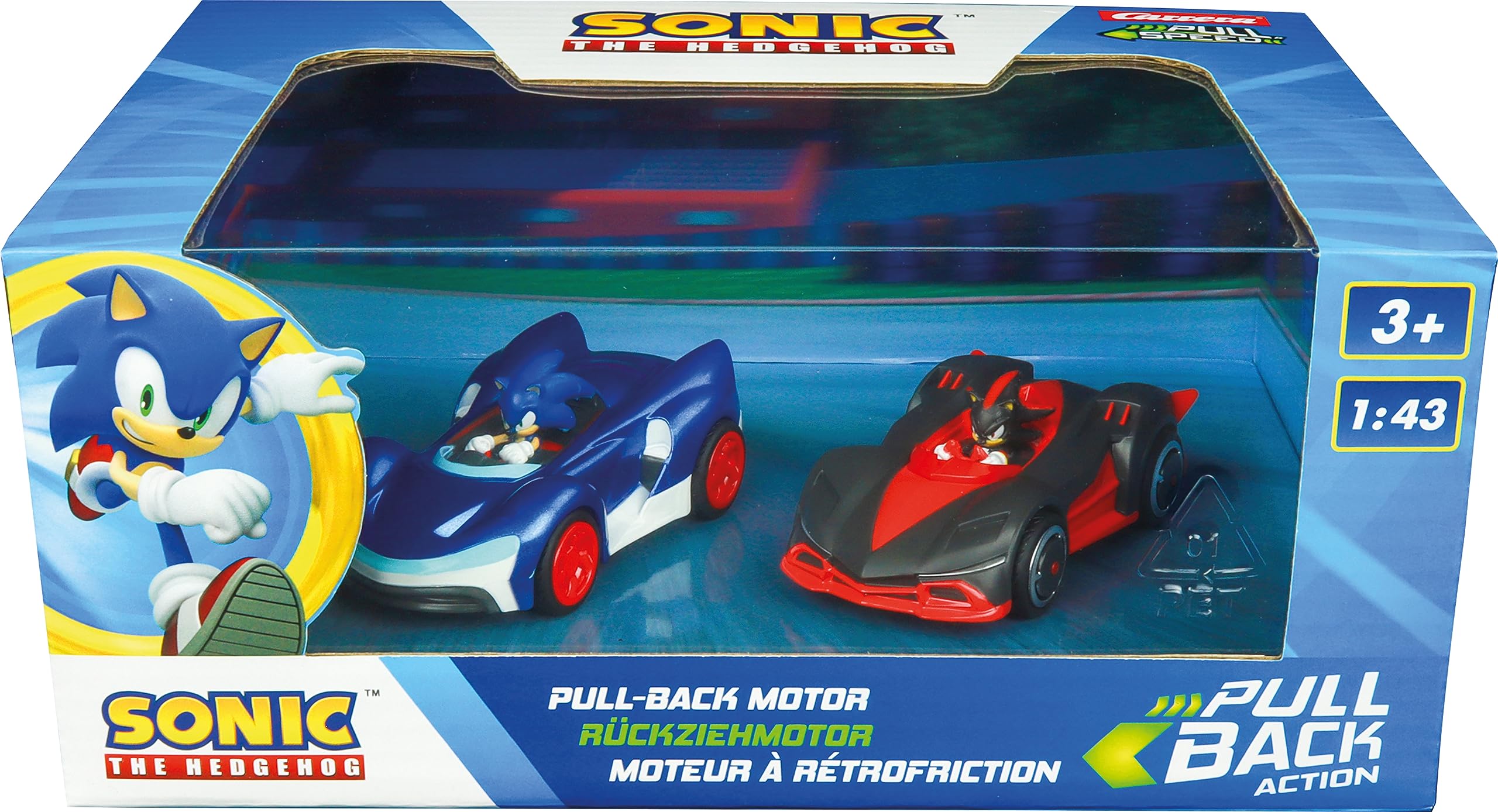 Pull & SPEED 15813023 P&S Hedgehog-Sonic vs. Shadow Twinpack Wind-up Vehicle, Multicolor, 4 inch