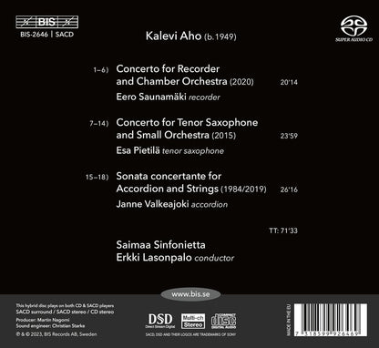 Kalevi Aho: Concertos for Recorder & Tenor Saxophone/...