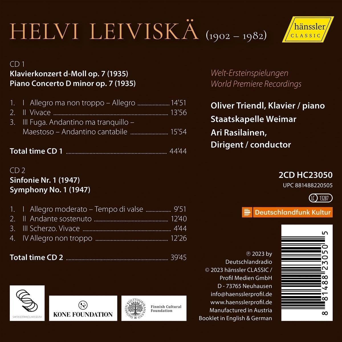 Helvi Leiviskä: Piano Concerto Op. 7/Symphony No. 1