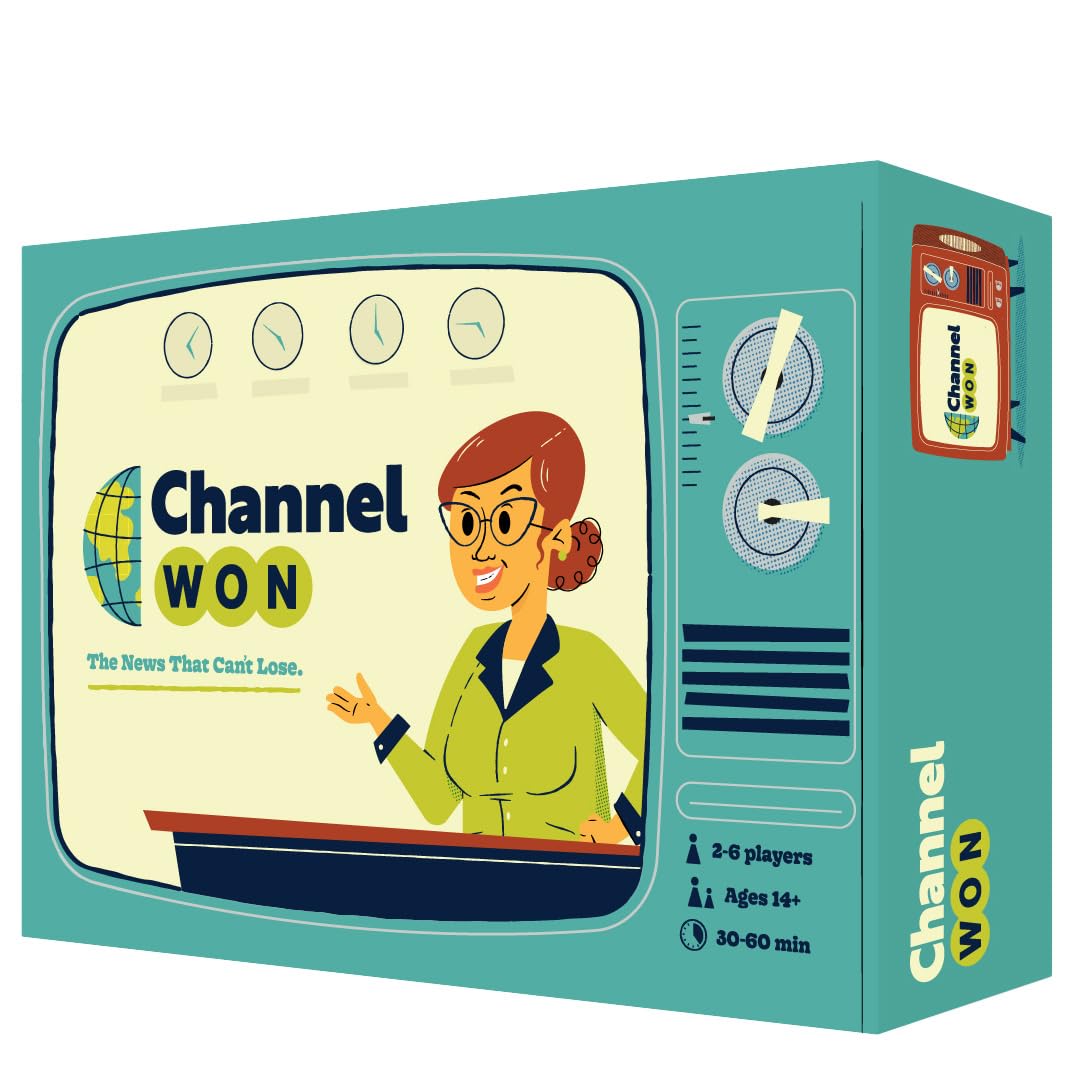 Channel Won Game | News Reporters | Casual Board Game | Semi-Coop | Ages 14+ | for 2-6 Players | 30-60 Min Playtime | Made by Pops & Bejou Games