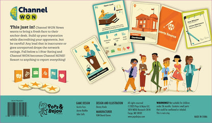 Channel Won Game | News Reporters | Casual Board Game | Semi-Coop | Ages 14+ | for 2-6 Players | 30-60 Min Playtime | Made by Pops & Bejou Games
