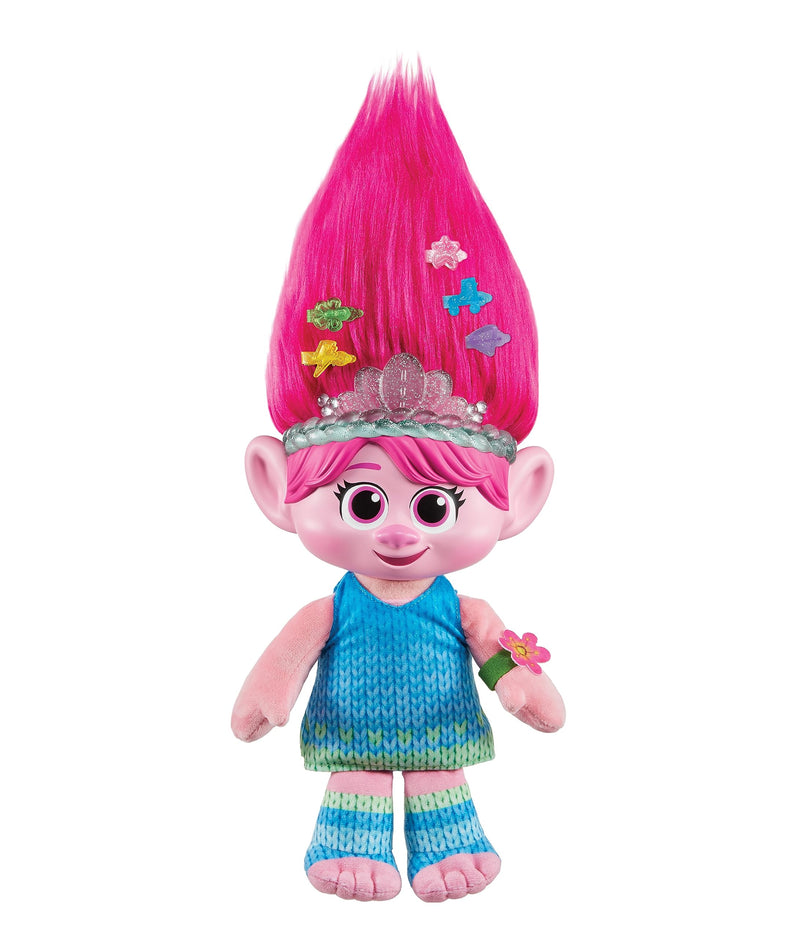 DreamWorks Trolls Band Together Plush Toy, HAIR POPS Showtime Surprise Queen Poppy Soft Doll with Lights, Sounds, 1 Hair Pops & 3 Accessories, HGB26