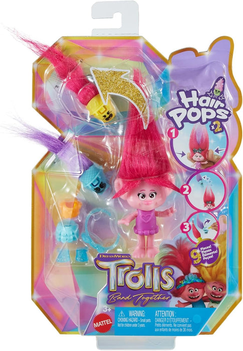 DreamWorks Trolls Band Together Hair Pops Poppy Small Doll with Removable Clothes & 3 Surprise Accessories, HNF10