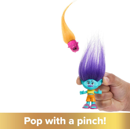Mattel Trolls 3 Todos Juntos Hair Pops Branch Muñeco pequeño con ropa intercambiable inspirado en la película, 3 accesorios sorpresa, juguete +3 años (HNF12