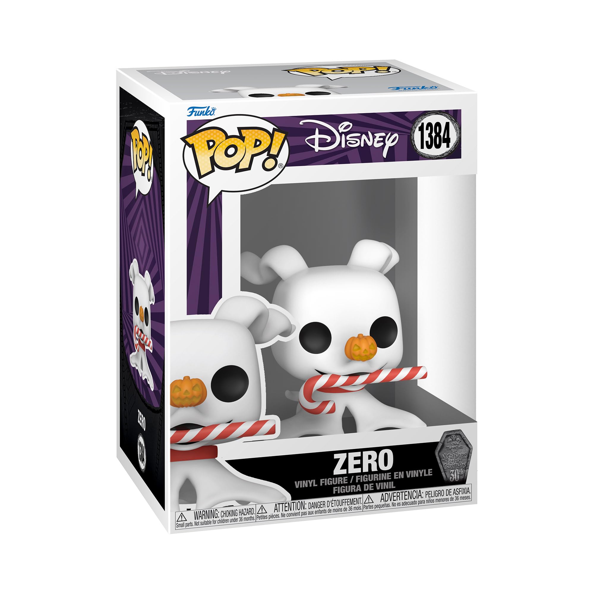 Funko Pop! Disney: the Night Before Christmas 30th - Zero With CandyCane - Disney: the Nightmare Before Christmas - Collectable Vinyl Figure - Gift Idea - Official Merchandise - Movies Fans
