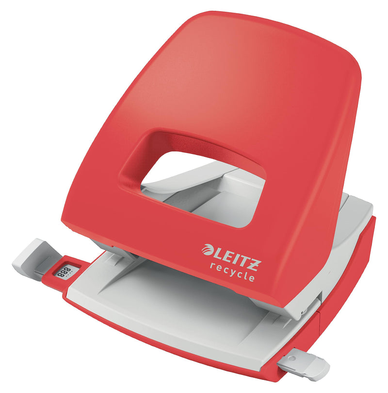 Leitz Taladro de Papel, 30 Hojas, Barra Guía para Taladrar con Mayor Precisión, 100% Reciclable, Sostenible, Gama NeXXt Recycle, 50030025, Rojo
