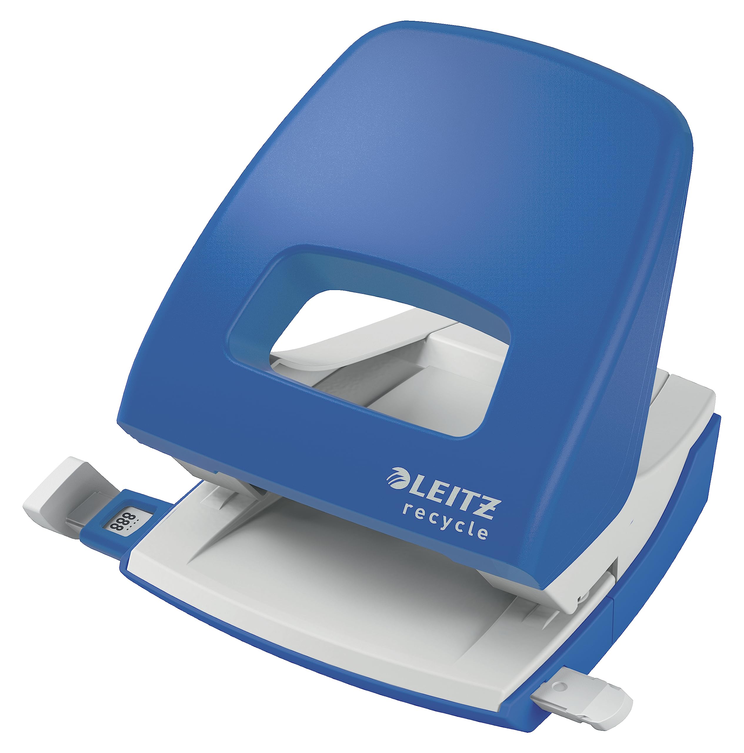 Leitz NeXXt Recycle Locher, 30 Blatt, A4, für Büro & Schule, Führungsschiene mit Formatmarkierungen, 100 % recyclebar, umweltfreundlich, Recycle-Sortiment, Blau, 50030035