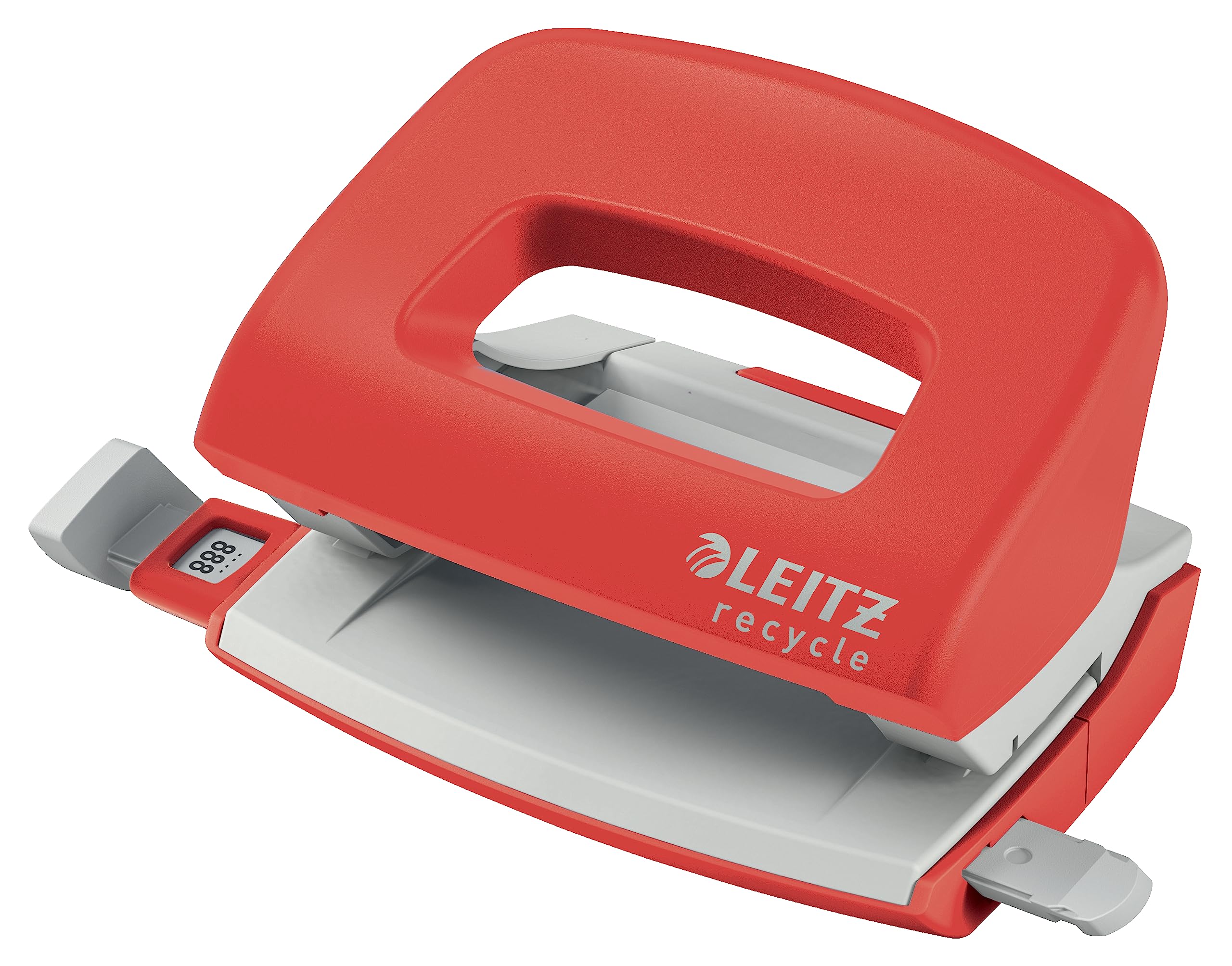Leitz NeXXt Recycle Mini Hole Punch, 10 A4 Sheet Puncher, 100% Recyclable, Steel & Recycled Plastic, CO2 Compensated, Eco Friendly, Recycle Range, Red, 50100025