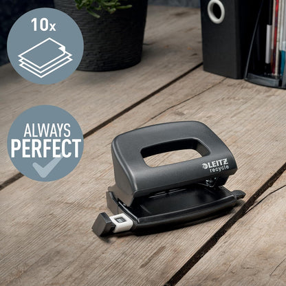 Leitz NeXXt Recycle Mini Hole Punch, 10 A4 Sheet Puncher, 100% Recyclable, Steel & Recycled Plastic, CO2 Compensated, Eco Friendly, Recycle Range, Red, 50100025
